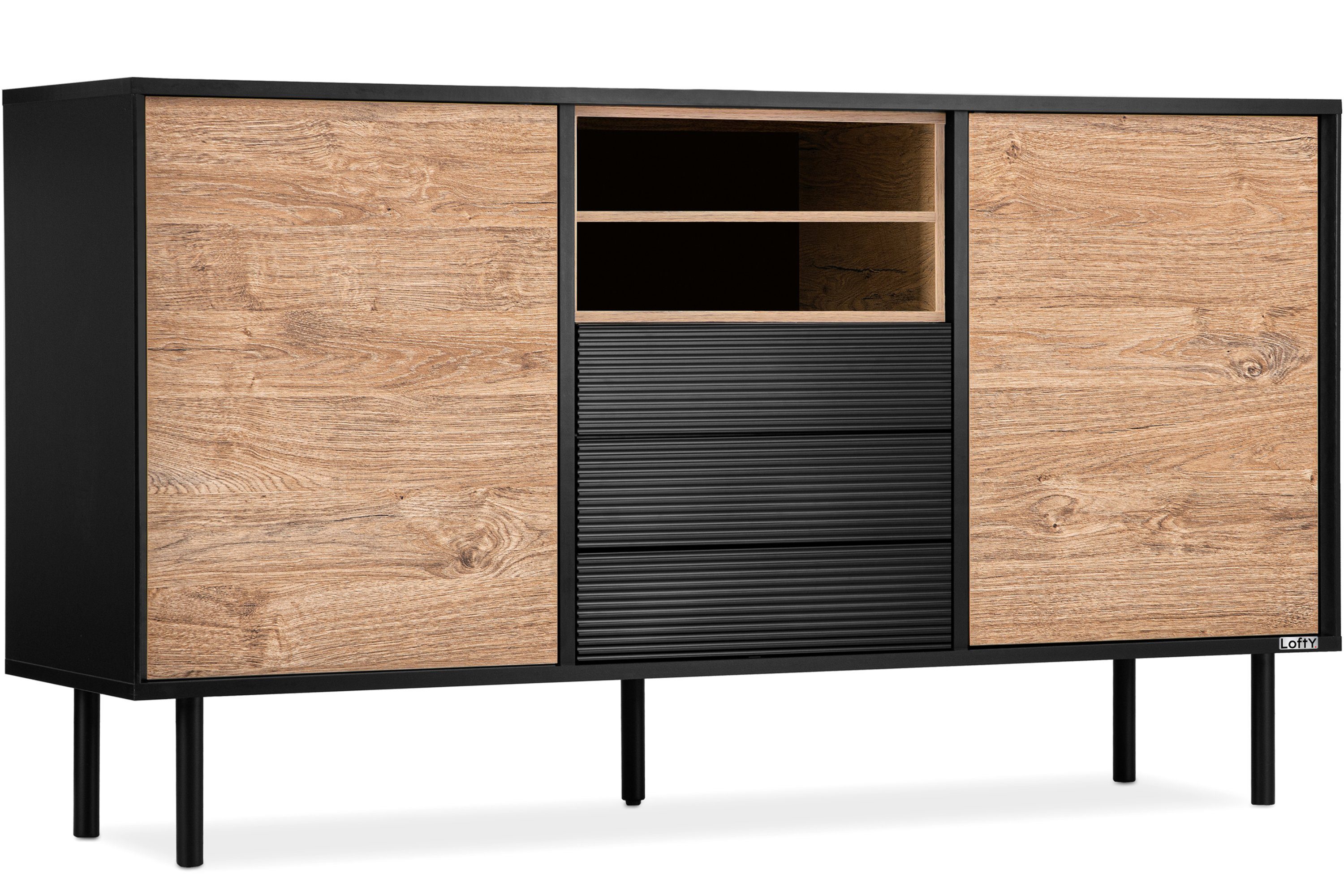 Konsimo Lofty Vitrinenschrank 101,5x41x174cm - Schwarz Mit Glas Und Regalen